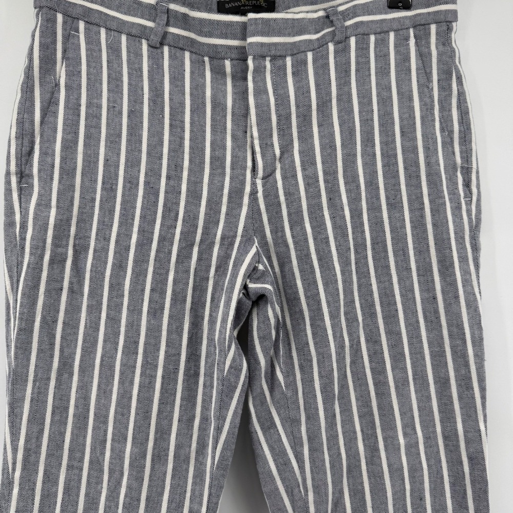 Banana Republic Avery Linen Cotton Blend Striped Ankle Pants Womens 4 Blue White - Picture 3 of 8